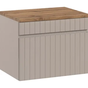 Badkamerset ICON: onderkast 60cm kasjmier + houtlook wastafelblad