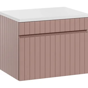 Badkamerset ICON: roze poederkleurig onderbouwmeubel 60cm + wit wastafelblad
