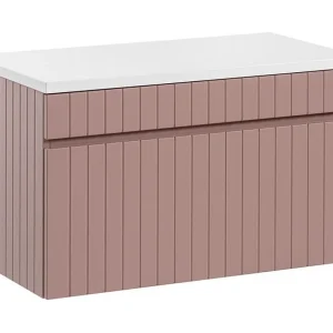 Badkamermeubelset ICON: onderkast 80cm in oudroze + witte wastafelblad