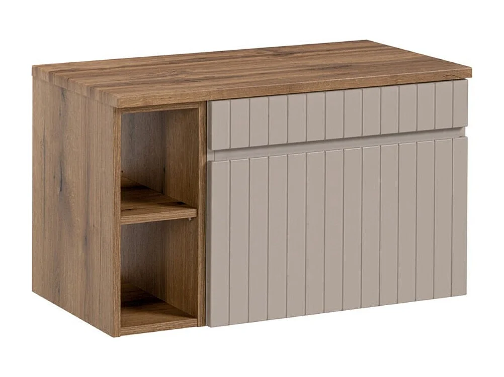 Badkamermeubelset ICON: onderbouwkast 60 cm kasjmier met zichtbare nissen + blad voor wastafel met houtlook