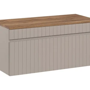 Badkamerset ICON: onderkast 100cm kasjmier + blad voor wastafel houtlook