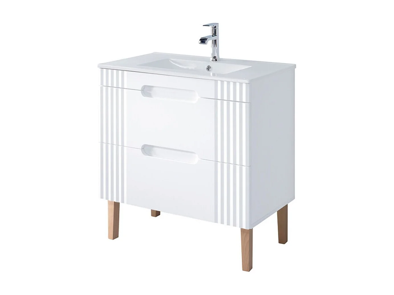 Badkamerset FIDJI: Onderbouwmeubel 80cm + Inbouwwastafel wit + Sifon + Poten