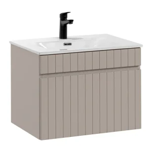 Badkamerset ICON: onderkast 60cm kasjmier + ingebouwde witte wasbak