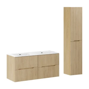 Badkamerset NATURA 155cm zwevend: onderkast 60cm + dubbele ingebouwde wastafel + kolomkast Badkamerset NATURA 155cm zwevend: onderkast 60cm + dubbele ingebouwde wastafel + kolomkast