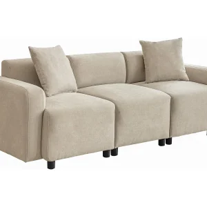 3-zits bank 211x67x71 cm, extra brede zitting, kussens inbegrepen, chenille, beige 3-zits bank 211x67x71 cm, extra brede zitting, kussens inbegrepen, chenille, beige