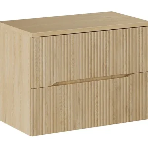 Badkamerset NATURA 80cm: onderkast + wastafelblad met licht houtlook, verticaal gegroefd Badkamerset NATURA 80cm: onderkast + wastafelblad met licht houtlook, verticaal gegroefd