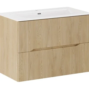 Badkamerset NATURA 80cm: onderkast met licht houtnerf verticaal gegroefd + verzonken wastafel Badkamerset NATURA 80cm: onderkast met licht houtnerf verticaal gegroefd + verzonken wastafel