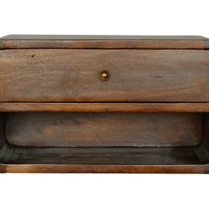 Gebogen zwevend nachttje van kastanjehout Artisan Furniture, 1 lade, 1 open plank, glad bruin