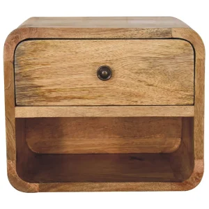 Zwevend nachtkastje Mini van Artisan Furniture met eikenhouten afwerking, 1 lade, 1 open vak, bruin