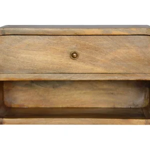 Zwevend nachtkastje Curve van Artisan Furniture, open vak, 1 lade, lichtbruin