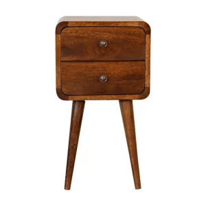 Gebogen nachtkastje Mini van kastanjehout Artisan Furniture, 2 lades, bruin