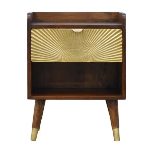 Nachtkastje Manila Gold van Artisan Furniture, 1 lade, 1 open plank, goud en bruin