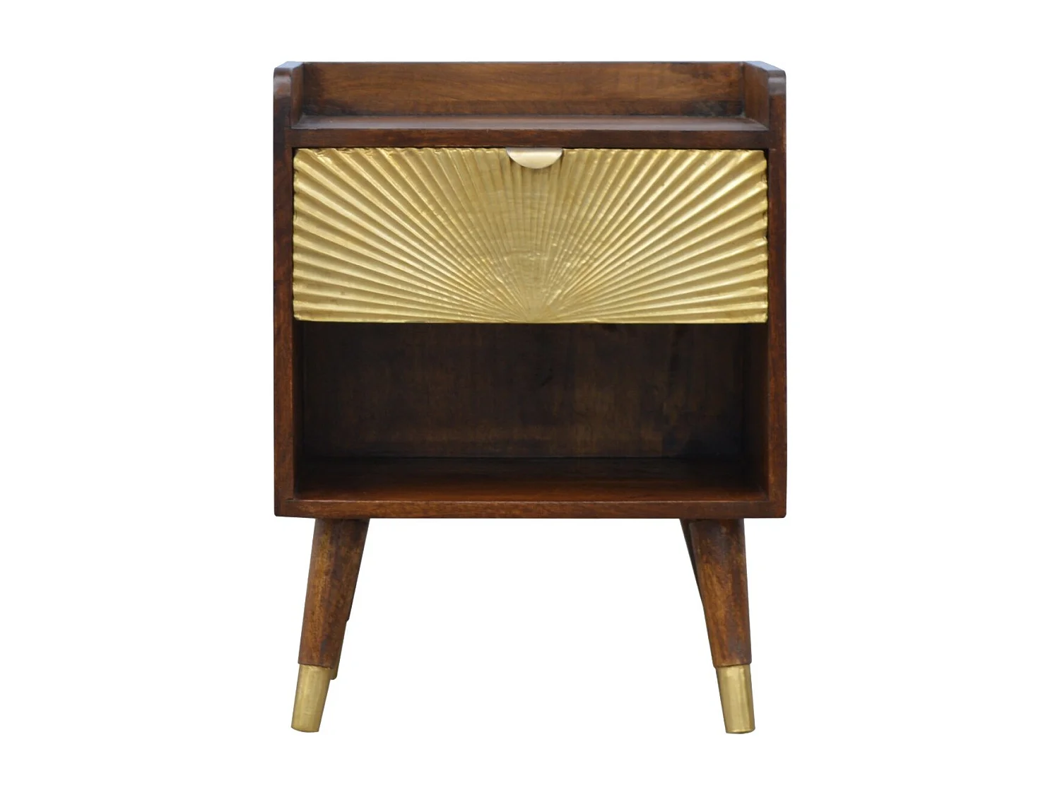 Nachtkastje Manila Gold van Artisan Furniture, 1 lade, 1 open plank, goud en bruin
