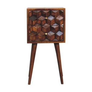 Mini Cube nachtkastje van kastanjehout Artisan Furniture, 2 lades, bruin