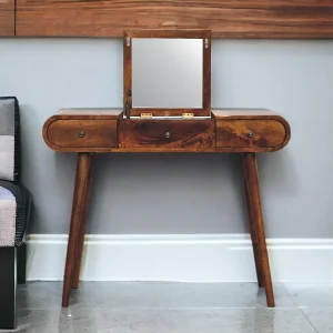 Kaptafel van kastanjehout met spiegel Artisan Furniture, 3 lades, 1 spiegel, bruin