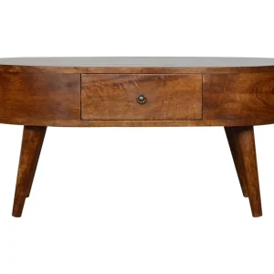 Ronde salontafel van kastanjehout van Artisan Furniture, 2 lades, bruin Ronde salontafel van kastanjehout van Artisan Furniture, 2 lades, bruin