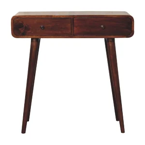 Gebogen haltafel van kastanjehout Artisan Furniture, 2 lades, bruin Gebogen haltafel van kastanjehout Artisan Furniture, 2 lades, bruin