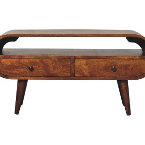 Ronde tv-kast Artisan Furniture van kastanjehout, 2 lades, 1 open plank, bruin Ronde tv-kast Artisan Furniture van kastanjehout, 2 lades, 1 open plank, bruin