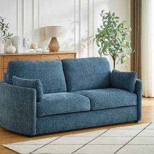 Driezitsbank snel converteerbaar in blauw getextureerde stof – Slaapoppervlak 140 cm BAGOMI Driezitsbank snel converteerbaar in blauw getextureerde stof – Slaapoppervlak 140 cm BAGOMI