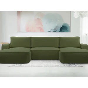 AX LIVING U vorm bank Ablia groene hoekbank met slaapfunctie 364 cm AX LIVING U vorm bank Ablia groene hoekbank met slaapfunctie 364 cm