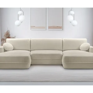 AX LIVING U bankstel beige hoekbank met slaapfunctie Peoni 364 cm