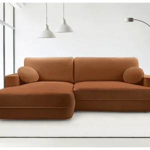 AX LIVING Hoekbank met slaapfunctie Peoni 267cm, koperkleurig stijl L