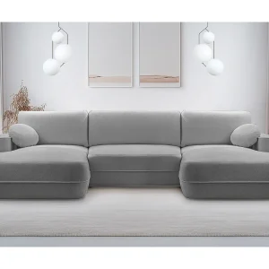 AX LIVING U bankstel lichtgrizje hoekbank met slaapfunctie Peoni 364cm
