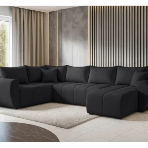 AX LIVING XXL U-bank Malatya zwart 303 cm modern met slaapfunctie links AX LIVING XXL U-bank Malatya zwart 303 cm modern met slaapfunctie links