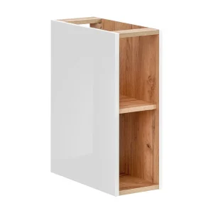Accessoire wand NALYA 57 cm – Hoogglans wit en licht eiken – Compact hangend element