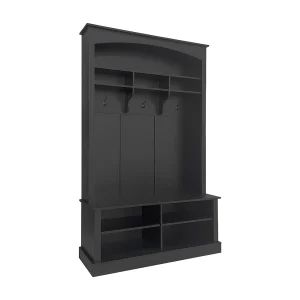 120x40x190 cm halmeubelset met schoenenrek en bank. Zwarte spaanplaat voor de woonkamer. 120x40x190 cm halmeubelset met schoenenrek en bank. Zwarte spaanplaat voor de woonkamer.