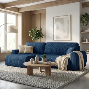 ARIEL L – Linker hoekbank met slaapfunctie  250x142x87 cm, stof Velo 88 donkerblau