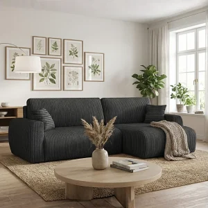ARIEL L – Rechtse hoekbank met slaapfunctie  250x142x87 cm, stof Velo 19 zwart