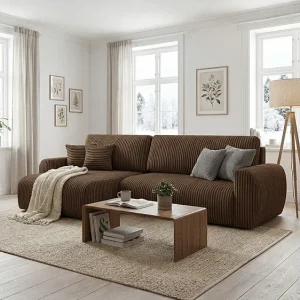 ARIEL L – Linker hoekbank met slaapfunctie  250x142x87 cm, stof Velo 48 bruin