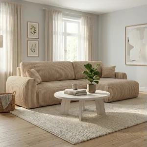 ARIEL L – Rechtse hoekbank met slaapfunctie  250x142x87 cm, stof Velo 22 créme