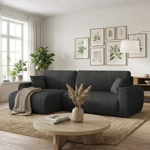 ARIEL L – Linker hoekbank met slaapfunctie 250x142x87 cm, stof Velo 19 zwart ARIEL L – Linker hoekbank met slaapfunctie 250x142x87 cm, stof Velo 19 zwart
