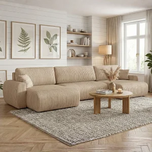 ARIEL U – Hoekbank met slaapfunctie  315x142x87 cm, stof Velo 22 créme