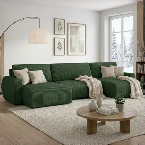 ARIEL U – Hoekbank met slaapfunctie  315x142x87 cm, stof Velo  79 flessengroen