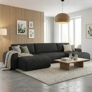 ARIEL U – Hoekbank met slaapfunctie  315x142x87 cm, stof Velo 19 zwart