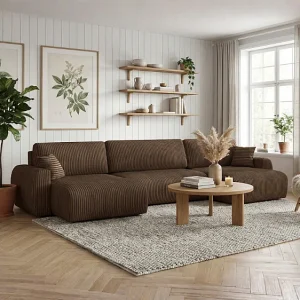 ARIEL U – Hoekbank met slaapfunctie  315x142x87 cm, stof Velo 48 bruin