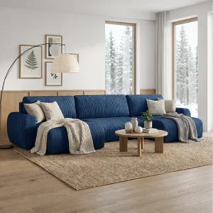 ARIEL U – Hoekbank met slaapfunctie  315x142x87 cm, stof Velo 88 donkerblau