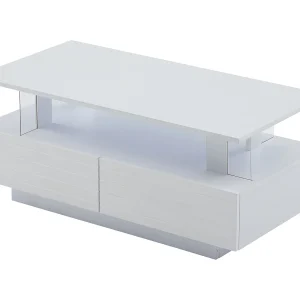 LED-salontafel 100x50x42 cm, bediening via app en afstandsbediening, 2 laden, dubbel niveau, wit acryl LED-salontafel 100x50x42 cm, bediening via app en afstandsbediening, 2 laden, dubbel niveau, wit acryl