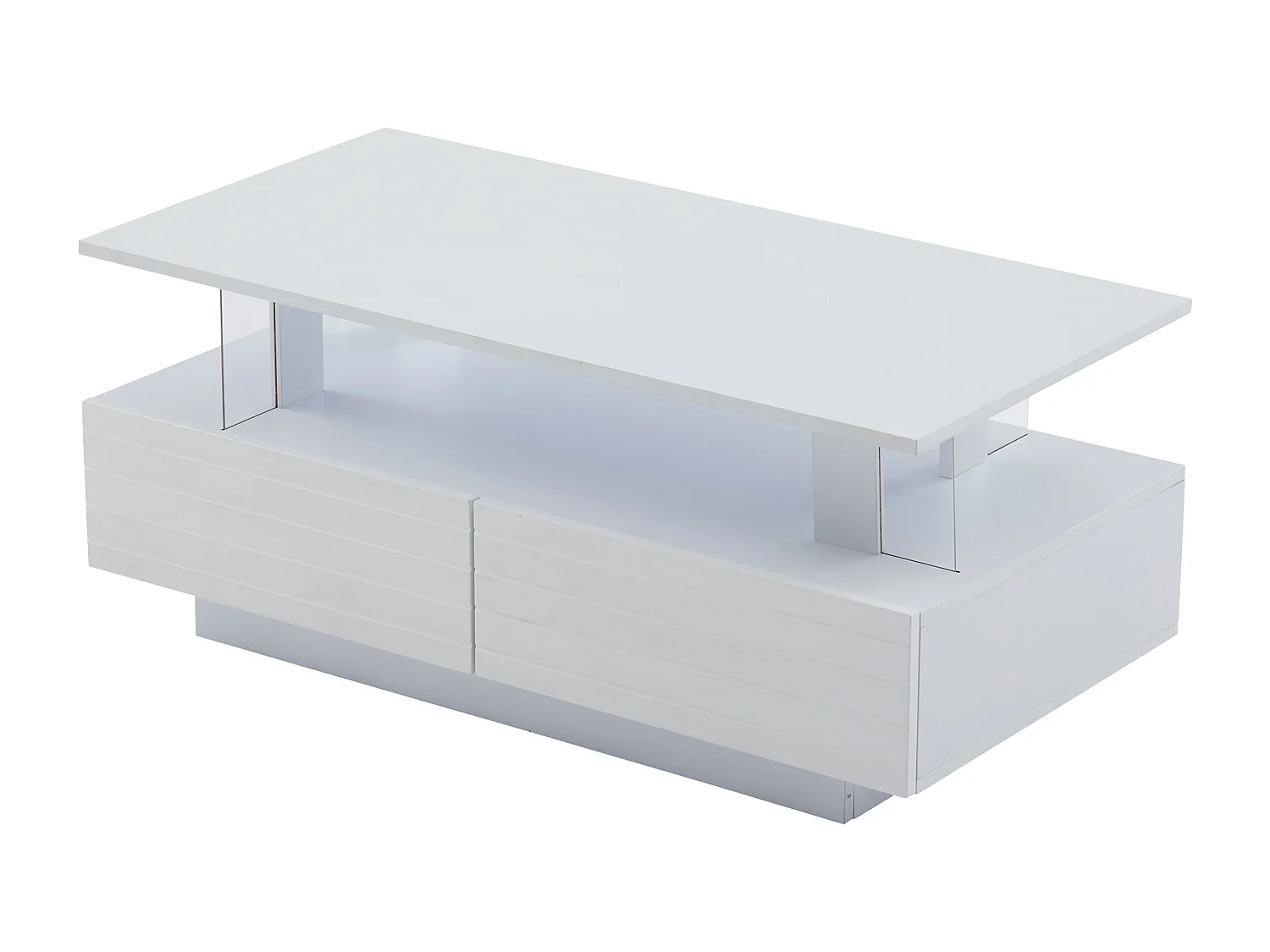 LED-salontafel 100x50x42 cm, bediening via app en afstandsbediening, 2 laden, dubbel niveau, wit acryl