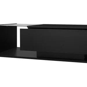 Salontafel 100x50x32 cm, LED-verlichting via app, 1 lade, glazen blad, zwarte spaanplaat Salontafel 100x50x32 cm, LED-verlichting via app, 1 lade, glazen blad, zwarte spaanplaat
