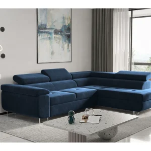 ATOM hoekbank met slaapfunctie, Monolith stof, donkerblauw, rechts