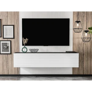 AX LIVING tv kast ZIVOLLI 160 zwart met witte ribbel tv meubel zwevend AX LIVING tv kast ZIVOLLI 160 zwart met witte ribbel tv meubel zwevend