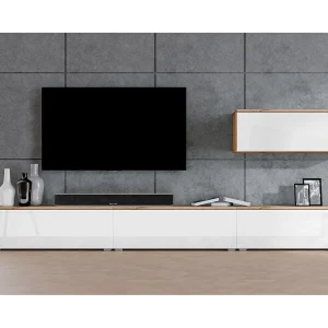 AX LIVING Woonwand Loriano IV 300 cm eiken Wotan/wit hoogglans AX LIVING Woonwand Loriano IV 300 cm eiken Wotan/wit hoogglans