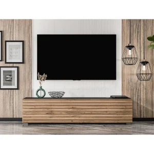 AX LIVING TV-meubel ZIVOLLI 160 cm zwart met eiken Wotan lamellen AX LIVING TV-meubel ZIVOLLI 160 cm zwart met eiken Wotan lamellen