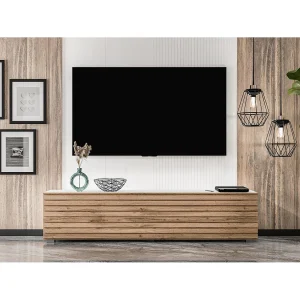 AX LIVING TV-meubel ZIVOLLI 160 cm wit met eiken Wotan lamellen AX LIVING TV-meubel ZIVOLLI 160 cm wit met eiken Wotan lamellen