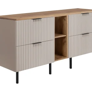 Badkamermeubel, Cashmere/Eik Craft + zwart handvat, 140 x 77 x 46 cm
