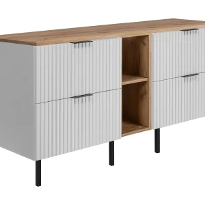 Badkamermeubel, Wit/Eik Craft + zwart handvat, 140 x 77 x 46 cm Badkamermeubel, Wit/Eik Craft + zwart handvat, 140 x 77 x 46 cm